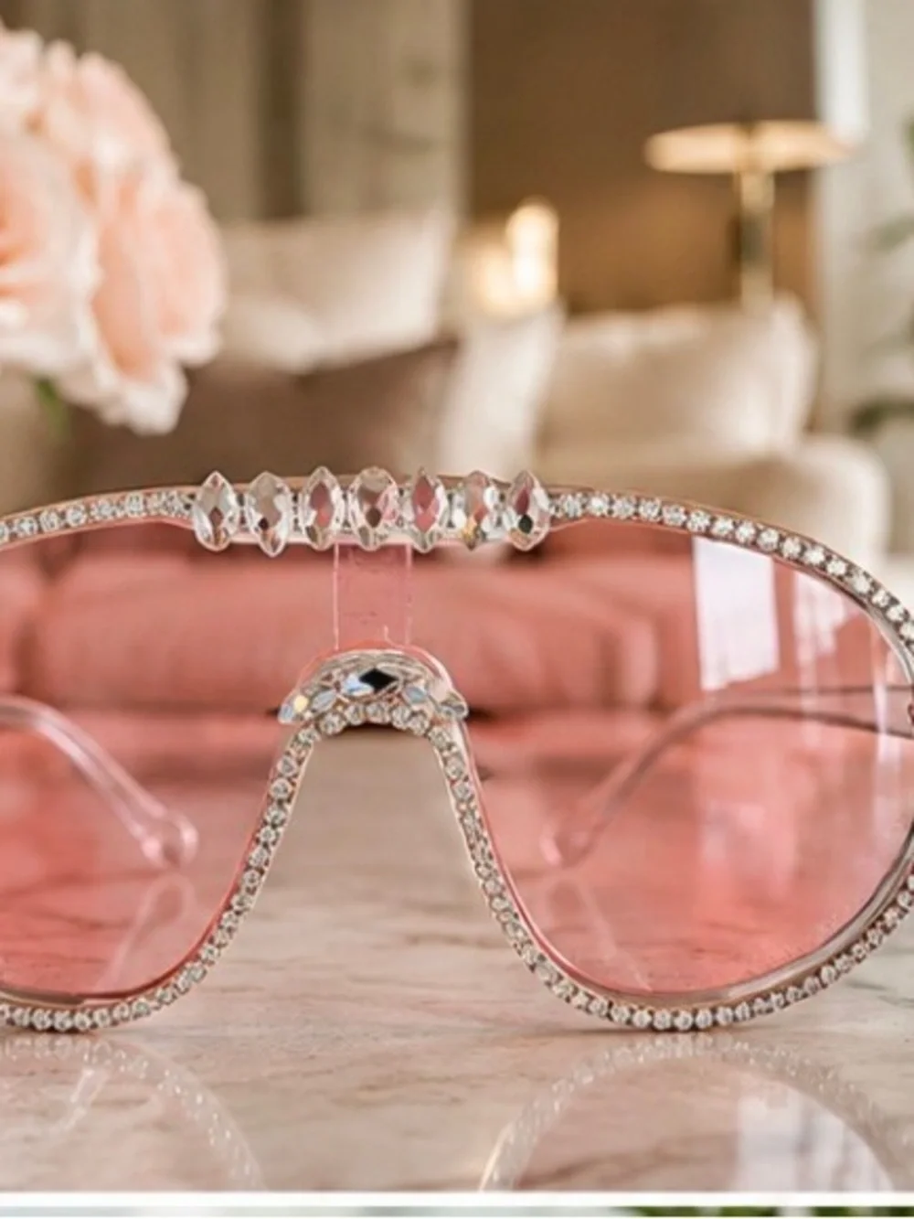 🩷 Rhinestone Sheild Sunglasses - Pink - super cute ✨ 💎 🩷